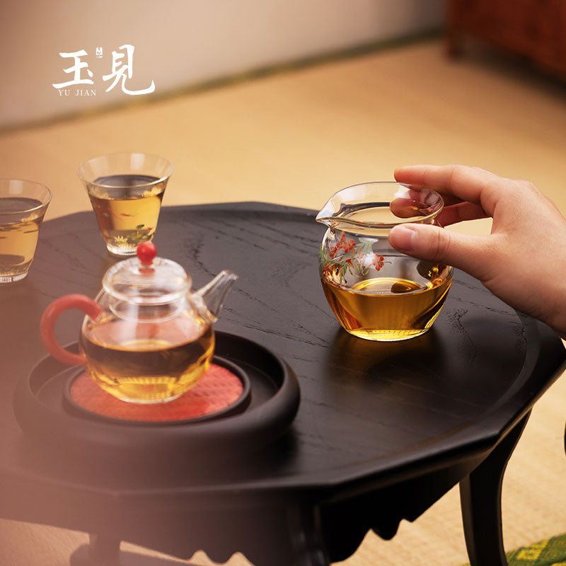 Round-Belly Hand-Painted Glass Tea Pitcher 240ml