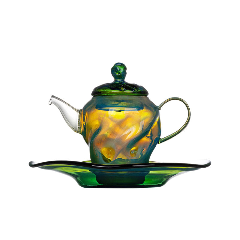 Ripple Glass Teapot Set 100ml – Handcrafted Teapot with Tray