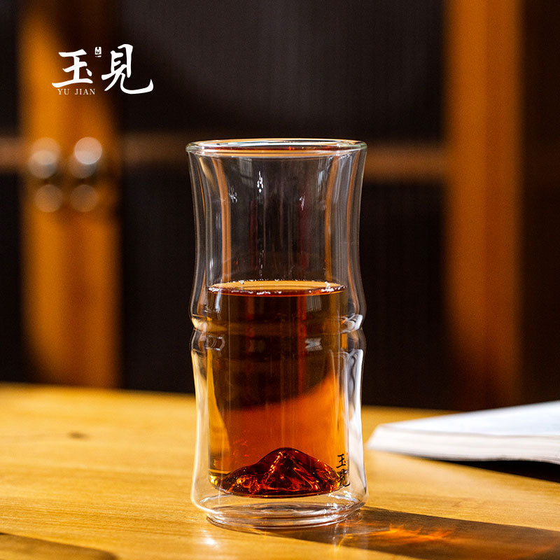 Double-Wall Bamboo Glass Tea Cup 200ml – Mountain Base Design