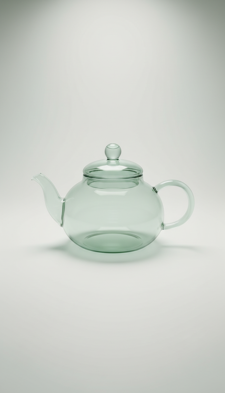 Glass teapot with lid knob, clear borosilicate body and integrated infuser