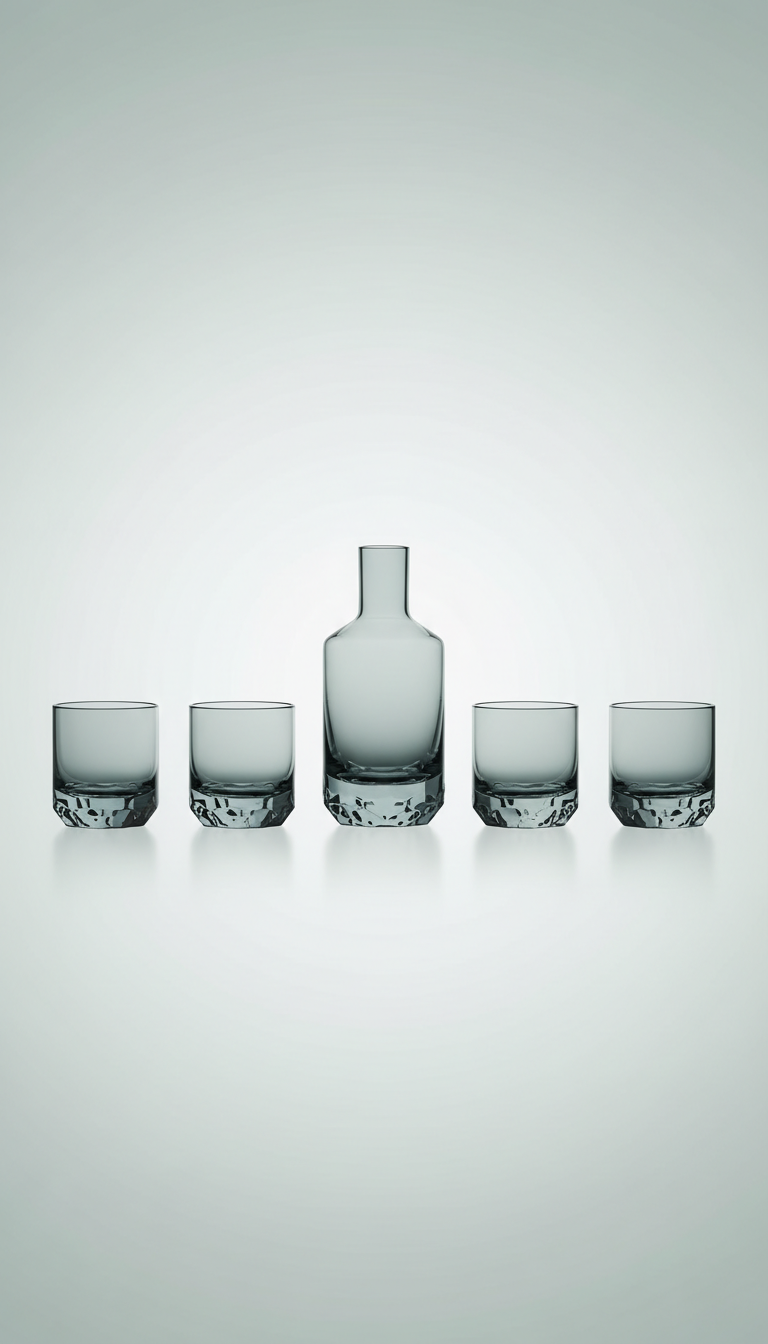 Clear heatproof glass travel tumbler set with 4 cups and bottle