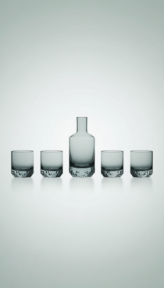 Clear heatproof glass travel tumbler set with 4 cups and bottle