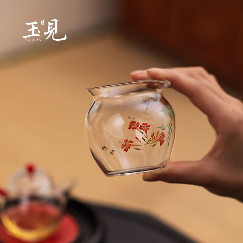 Round-Belly Hand-Painted Glass Tea Pitcher 240ml