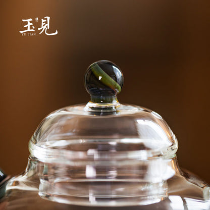 Round-Belly Glass Teapot 150ml – Handcrafted, Red or Green Handle