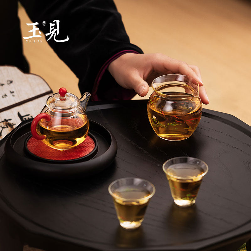 Round-Belly Hand-Painted Glass Tea Pitcher 240ml
