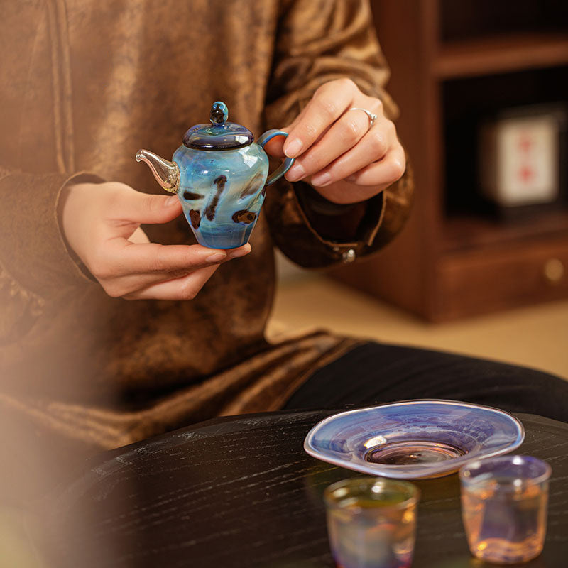 Ripple Glass Teapot Set 100ml – Handcrafted Teapot with Tray