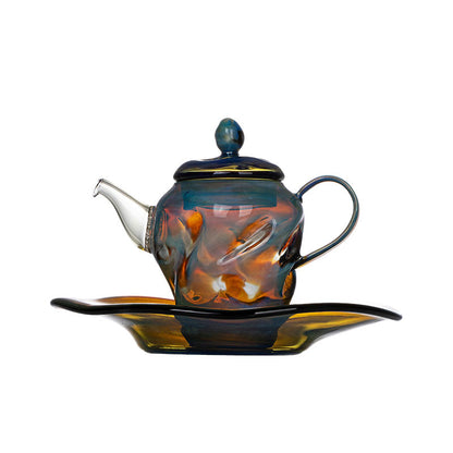 Ripple Glass Teapot Set 100ml – Handcrafted Teapot with Tray