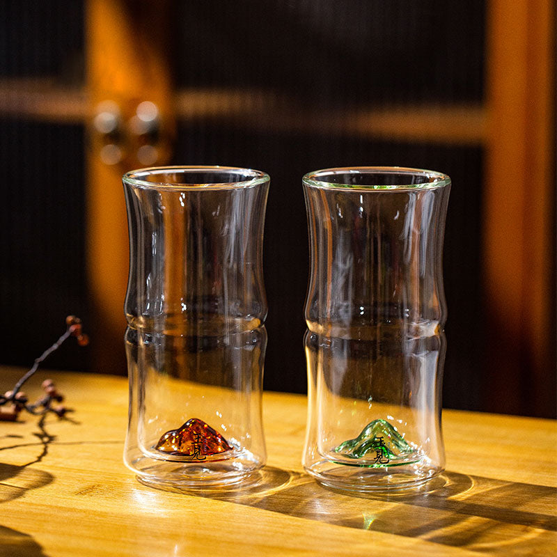 Double-Wall Bamboo Glass Tea Cup 200ml – Mountain Base Design