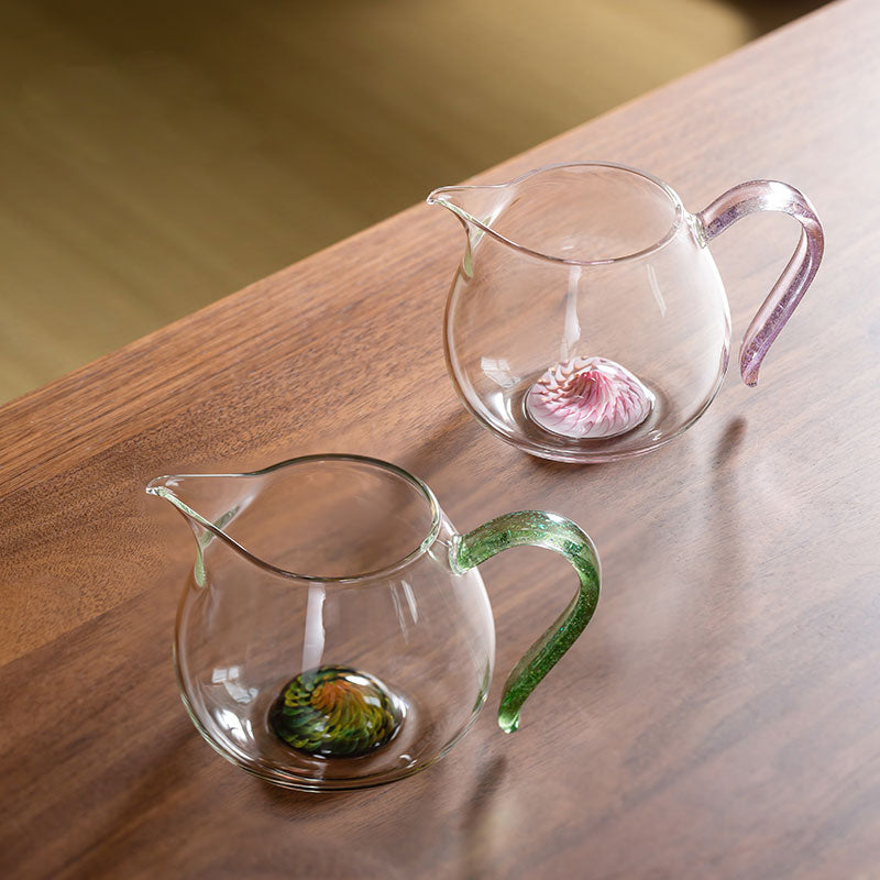 Jade Feather Glass Tea Pitcher 240ml – Spiral Base with Handle