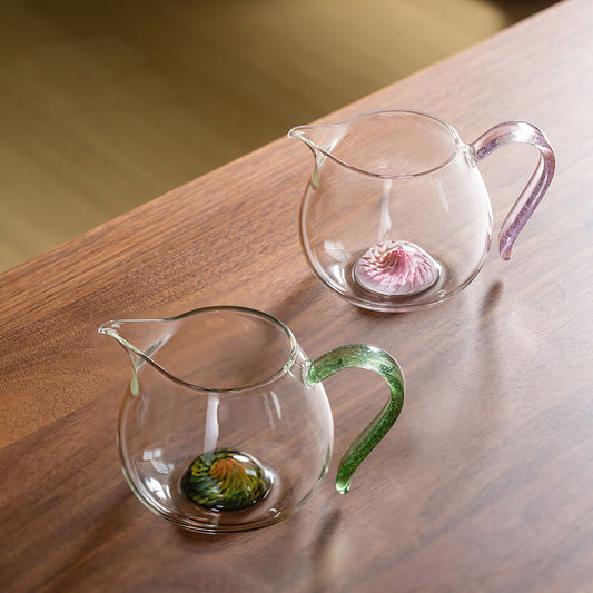 Jade Feather Glass Tea Pitcher 240ml – Spiral Base with Handle
