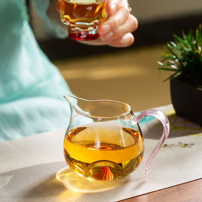 Jade Feather Glass Tea Pitcher 240ml – Spiral Base with Handle