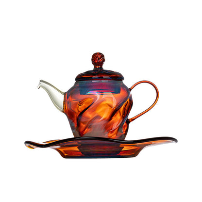 Ripple Glass Teapot Set 100ml – Handcrafted Teapot with Tray
