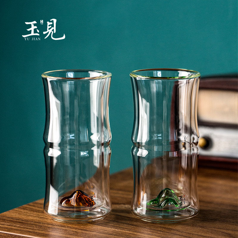 Double-Wall Bamboo Glass Tea Cup 200ml – Mountain Base Design