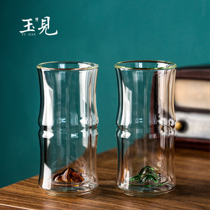 Double-Wall Bamboo Glass Tea Cup 200ml – Mountain Base Design