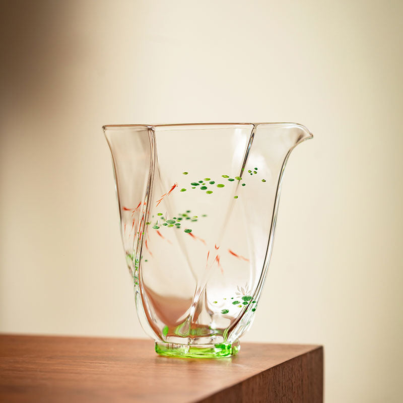 Hand-Painted Fish in Lotus Glass Fair Cup 200ml – Handcrafted Tea Pitcher