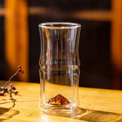 Double-Wall Bamboo Glass Tea Cup 200ml – Mountain Base Design