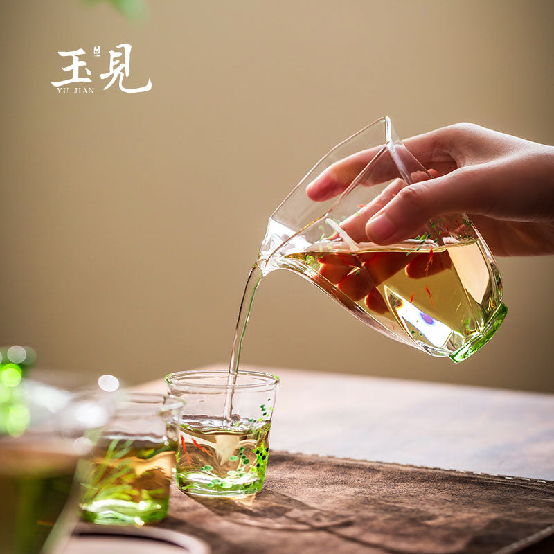 Hand-Painted Fish in Lotus Glass Fair Cup 200ml – Handcrafted Tea Pitcher