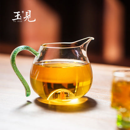 Jade Feather Glass Tea Pitcher 240ml – Spiral Base with Handle