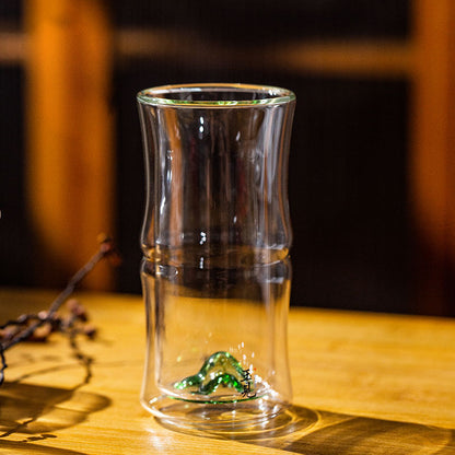 Double-Wall Bamboo Glass Tea Cup 200ml – Mountain Base Design