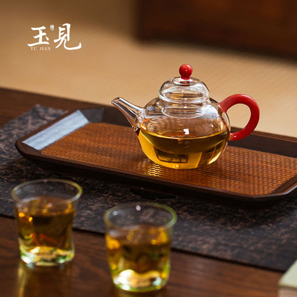 Round-Belly Glass Teapot 150ml – Handcrafted, Red or Green Handle