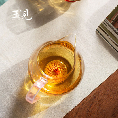 Jade Feather Glass Tea Pitcher 240ml – Spiral Base with Handle