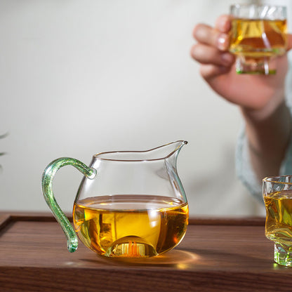 Jade Feather Glass Tea Pitcher 240ml – Spiral Base with Handle