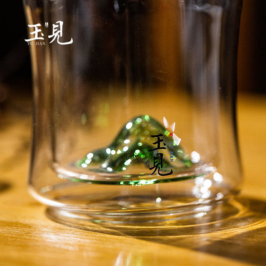 Double-Wall Bamboo Glass Tea Cup 200ml – Mountain Base Design